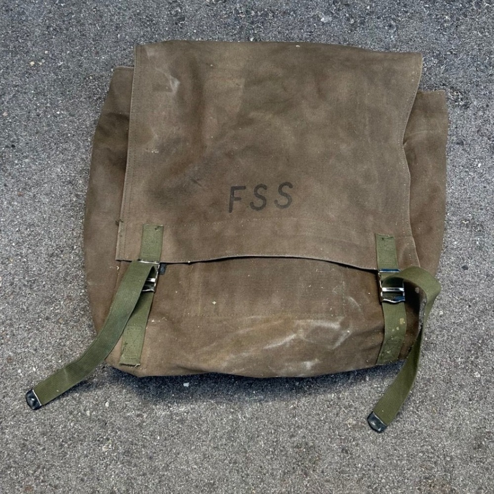 Vintage Military Canvas Rucksack FSS Stencil Olive Drab Field Bag Backpack